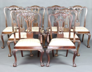 A harlequin set of 8 Chippendale style carved mahogany slat back dining chairs comprising 2 matched carvers and 6 standard chairs 