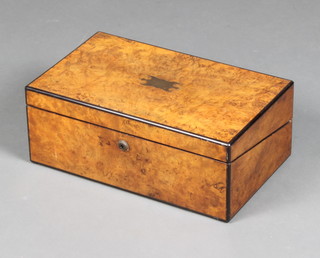 A Victorian figured walnut writing slope the lid inset a brass panel 15cm x 40cm x 24cm 