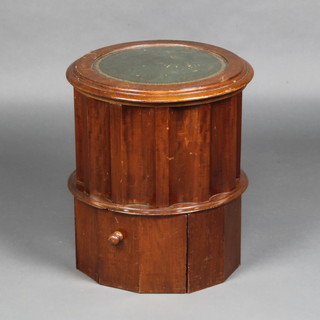 A Victorian cylindrical mahogany step commode with hinged lid and china liner 46cm h x 42cm w 
