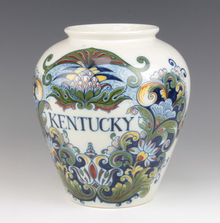 A Makkum Pottery oviform tobacco jar decorated Kentucky 25cm 