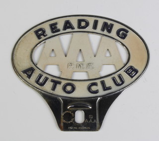 An American Automobile Association pierced metal radiator badge marked Reading Auto Club AAA PMF 