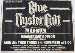 Five Concert posters from the early eighties mainly at the Hammersmith Apollo. To include - Blue Oyster Cult, Ozzy Osbourne, Alice Cooper, Willie Nelson and Heavy Metal Holocaust Festival at Port Vale (Motorhead, Ozzy Osbourne etc)