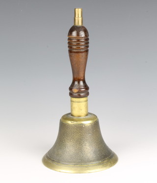 A 19th Century brass hand bell with turned wooden handle 