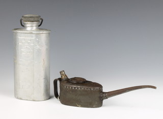 A Kayes Patent oval oil can with pie crust decoration together with a Regaid metal hot water bottle/flask 