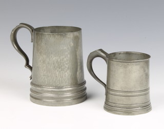 An Art Nouveau Tudric English pewter planished tankard, the base marked 6 Tudric English Pewter Liberty & Co 01332 (slight dent to the side) together with a James Yates pewter half pint tankard 