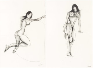 Livco 2000, a pair of charcoal studies of nude ladies 56cm x 38cm 
