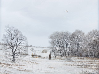 Nick Mace (b.1949), oil on canvas, winter scene with Pheasant shooting 28cm x 39cm 