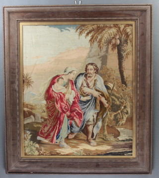 A Victorian woolwork embroidery of Mary & Joseph 60cm x 50cm 
