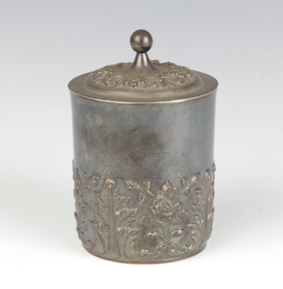 A Continental silver box and cover with floral decoration 10cm, 127 grams