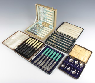 Five cased silver plated sets