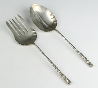 A pair of sterling silver servers with twist handles 192 grams 