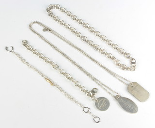 A silver bracelet and 3 silver necklaces 150 grams