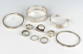 A silver bangle and minor silver jewellery 114 grams