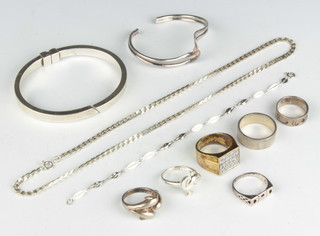 A silver bangle and minor silver jewellery 87 grams