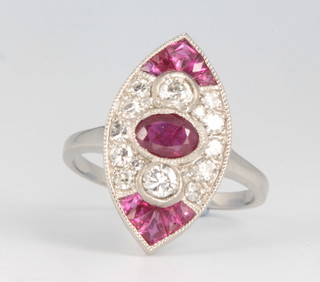A platinum ruby and diamond Art Deco style ring size M 