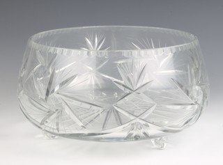 A cut glass fruit bowl raised on ball feet 30cm 