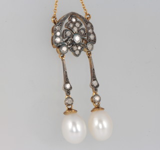 A silver gilt pearl and diamond Edwardian style necklace 