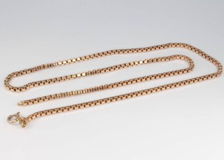 A 9ct yellow gold box link necklace 10 grams, 52cm 