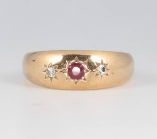 A 9ct yellow gold ruby and diamond ring size P 