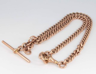A 9ct yellow gold curb link watch chain with T bar and clasp 39.9 grams