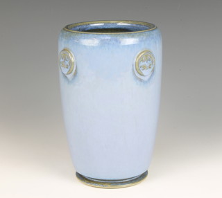 A Dearston Stoneware blue glazed vase with Mon decoration, 24cm 