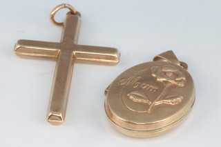 A 9ct yellow gold locket and a ditto cross 2.8 grams 