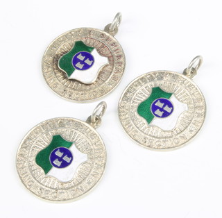 Three silver and enamel sports fobs for cycling 37 grams 