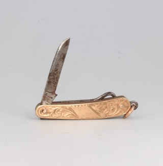 A 9ct yellow gold mounted pocket knife with button hook and blade 4cm  