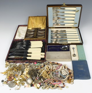 Three silver plated cased sets and minor costume jewellery