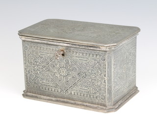 An Edwardian silver plated 2 division tea caddy with chased formal decoration 15cm 