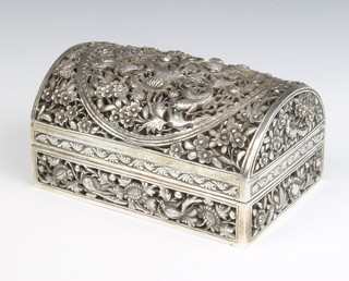A 19th Century Continental pierced and cast silver dome topped trinket box decorated with exotic birds amongst flowers 13.5cm, 340 grams