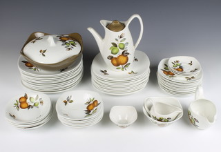 A Midwinter Stylecraft Oranges and Lemons coffee and dinner service comprising coffee pot, milk jug, cream jug, sugar bowl,  3 saucers, 7 dessert bowls (3 af), 1 slop bowl, 4 bowls, 12 small plates, 11 medium plates, 12 dinner plates, 1 tureen and cover 
