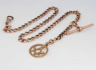 A 9ct yellow gold Albert with T bar clasp and Masonic fob, 15 grams