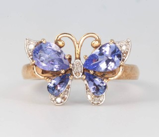 A 9ct yellow gold gem set butterfly ring size S 2.9 grams gross