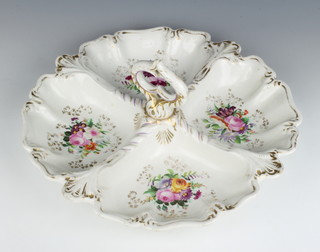 An Edwardian porcelain 4 division hors d'oeuvres dish decorated with spring flowers 35cm