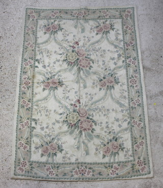 A Kashmiri floral pattern wool throw/rug 181cm x 120cm 