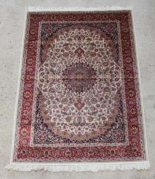 A brown and floral patterned Kashan style Belgian cotton rug with central medallion 190cm x 140cm  
