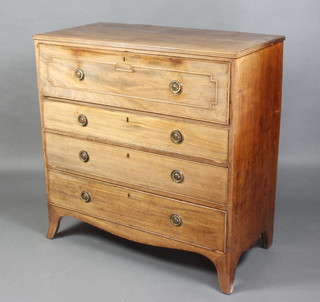 A 19th Century bleached mahogany secretaire chest, the secretaire drawer fitted pigeon holes and drawers above 3 long drawers, raised on bracket feet 101cm h x 101cm w x 50cm d 