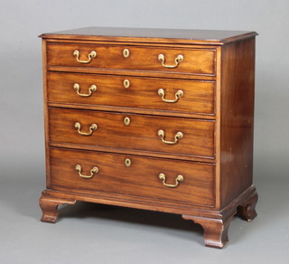 A Georgian mahogany chest fitted 4 long graduated drawers with brass swan neck drop handles, raised on ogee bracket feet 90cm h x 91cm w x 48cm d 