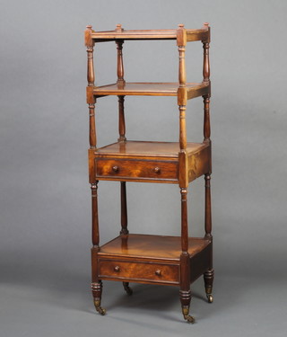 A Regency rosewood 4 tier what not fitted 2 drawers raised on turned and block supports 129cm h x 45cm w x 38cm d 