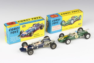 A Corgi Toys 155 Lotus-Climax Formula 1 racing car, boxed and with club leaflet, together with a 156 Cooper Maserati No. 7 boxed.