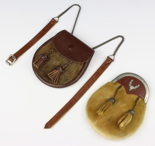 Two leather and fur covered sporrans 17cm x 13cm 