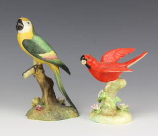Two Crown Staffordshire figures - Cardinal by J T Jones 13cm and a Macaw 20cm 