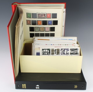 A Stanley Gibbons Windsor album volume 1 - Victoria to Elizabeth II mint and used stamps, a stock book of Hong Kong mint and used stamps including a 1948 10$ silver wedding and a shoebox of various GB first day covers