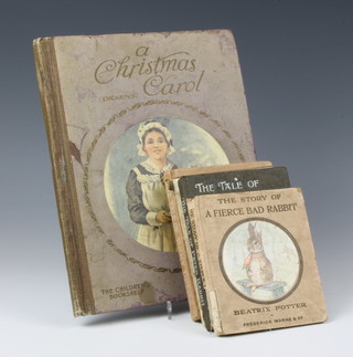 Beatrix Potter, 4 volumes "The Tale of Timmy Tiptoes", "The Tale of Peter Rabbit", "The Tale of Flopsy Bunnies" and "The Story of a Fierce Bad Rabbit", all published by Frederick Warne & Co. together with Dickens "A Christmas Carol"  The Children's Bookshelf by Thomas Nelson and Sons 