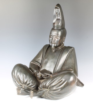 An impressive Japanese bronze figure of a seated scholar 65cm h x 51cm w x 58cm 