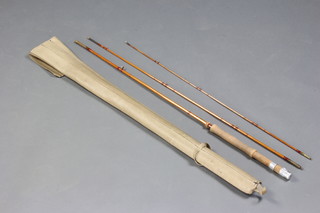 An Allcocks Popular 9', 3 piece split cane trout fishing rod in bag 