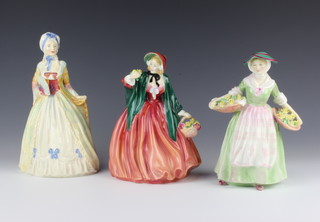Three Royal Doulton figures - Daffy Down Dilly HN1712 20cm, Lady Charmian HN1949 20cm and Mrs Fitzherbert HN2007 23cm 