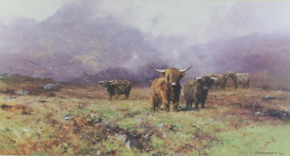 David Shepherd (1931 - 2017) coloured print, signed in pencil, limited edition no.14/850 "Highland Cattle" 40cm x 76cm, labels en verso 