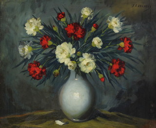 J R Berzeky, oil on board, signed, still life vase of flowers, 58cm x 70cm 